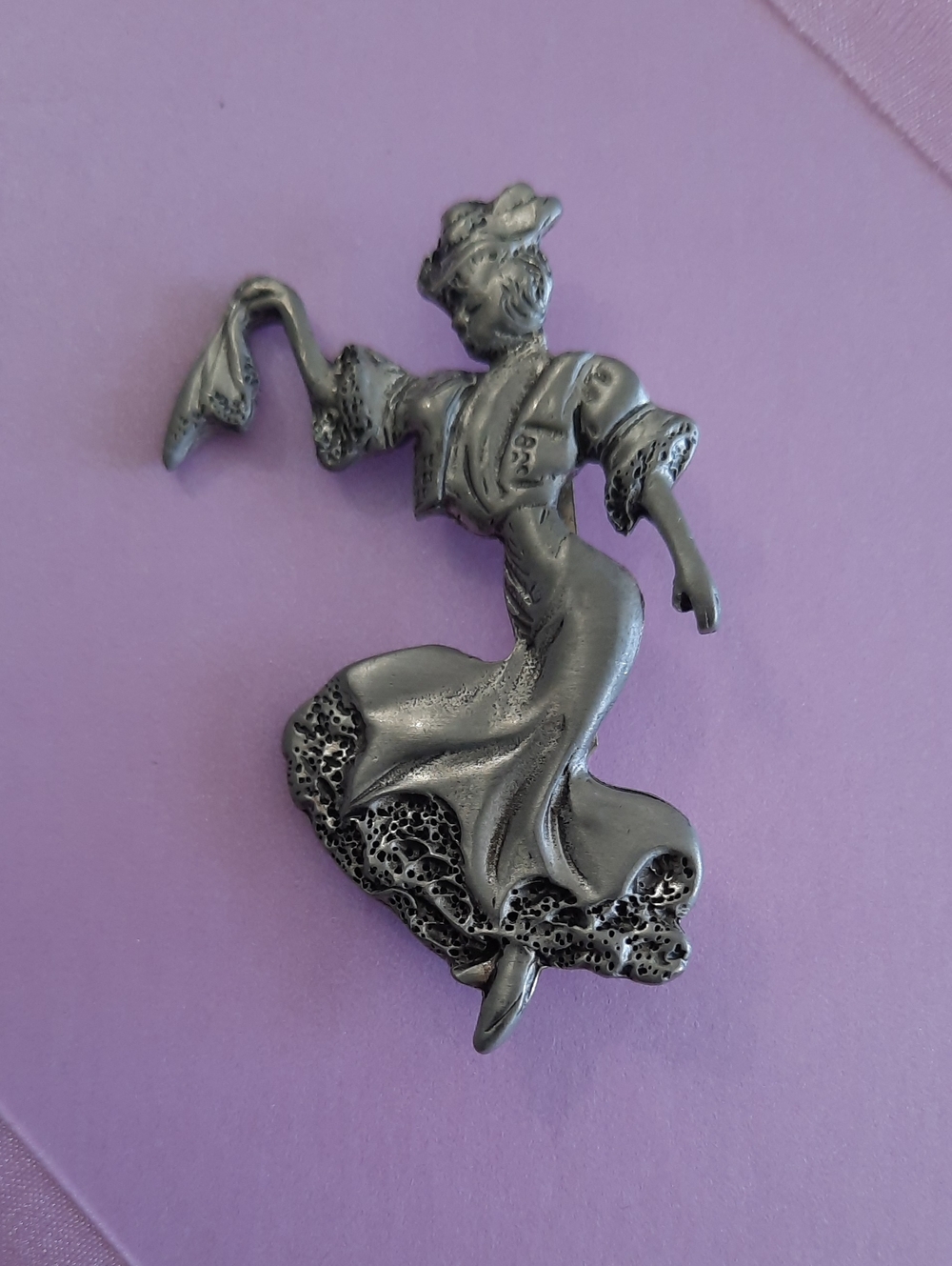 Vintage Pewter Dancing Lady Brooch